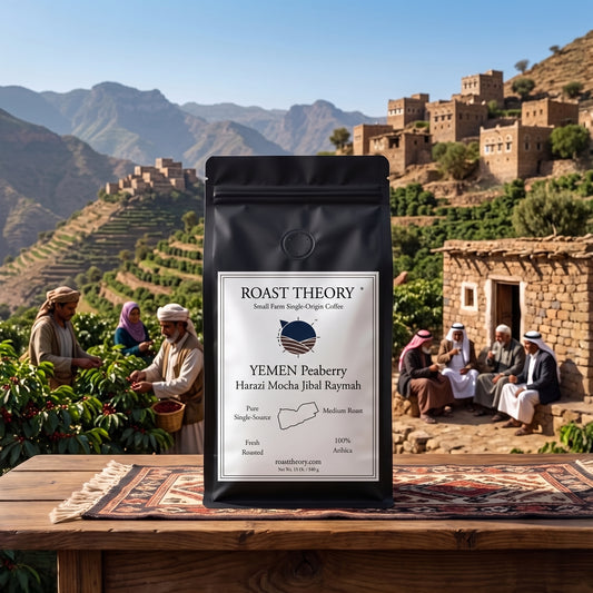 Yemen 100% Harazi Mocha Jibal Raymah Peaberry Coffee Beans by Roast Theory